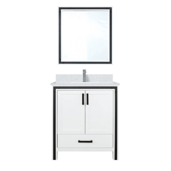 Ziva 30W x 22D White Bath Vanity, Cultured Marble Top, Faucet Set and 28Mirror