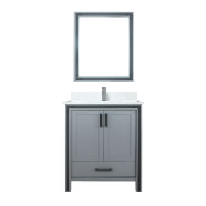 Ziva 30W x 22D Dark Grey Bath Vanity, Cultured Marble Top, Faucet Set and 28Mirror