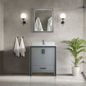 Ziva 30W x 22D Dark Grey Bath Vanity, White Quartz Top and Faucet Set