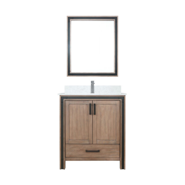 Ziva 30W x 22D Rustic Barnwood Bath Vanity, Cultured Marble Top, Faucet Set and 28Mirror