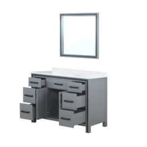 Ziva 48W x 22D Dark Grey Bath Vanity, White Quartz Top and 34Mirror