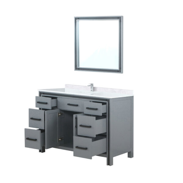 Ziva 48W x 22D Dark Grey Bath Vanity, White Quartz Top, Faucet Set and 34Mirror