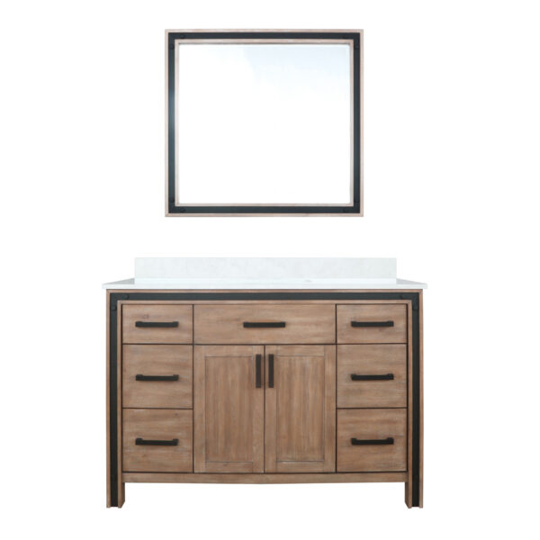 Ziva 48W x 22D Rustic Barnwood Bath Vanity, Cultured Marble Top and 34Mirror