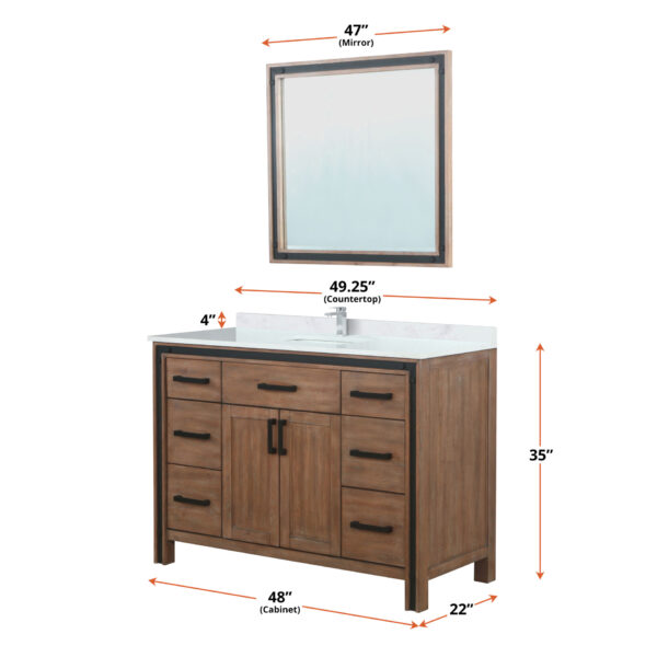 Ziva 48W x 22D Rustic Barnwood Bath Vanity and 34Mirror