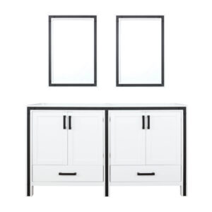 Ziva 60W x 22D White Double Bath Vanity and 22Mirrors