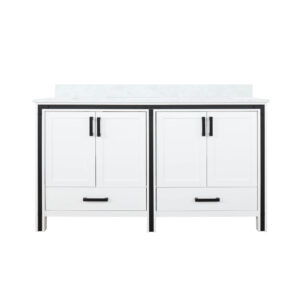 Ziva 60W x 22D White Double Bath Vanity and Cultured Marble Top