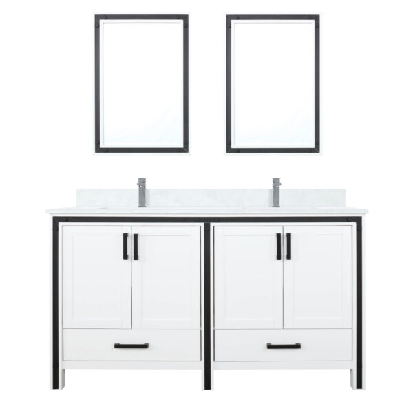 Ziva 60W x 22D White Double Bath Vanity, Cultured Marble Top, Faucet Set and 22Mirrors