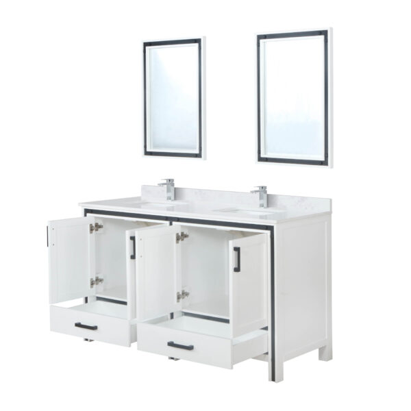 Ziva 60W x 22D White Double Bath Vanity, White Quartz Top, Faucet Set and 22Mirrors