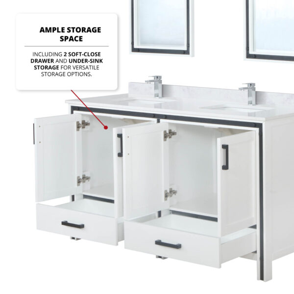 Ziva 60W x 22D White Double Bath Vanity and 22Mirrors