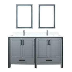 Ziva 60W x 22D Dark Grey Double Bath Vanity, Cultured Marble Top, Faucet Set and 22Mirrors