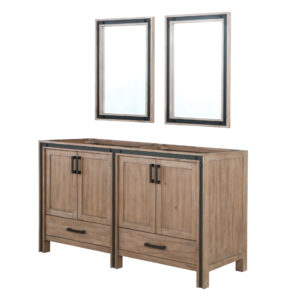 Ziva 60W x 22D Rustic Barnwood Double Bath Vanity, White Quartz Top, Faucet Set and 22Mirrors