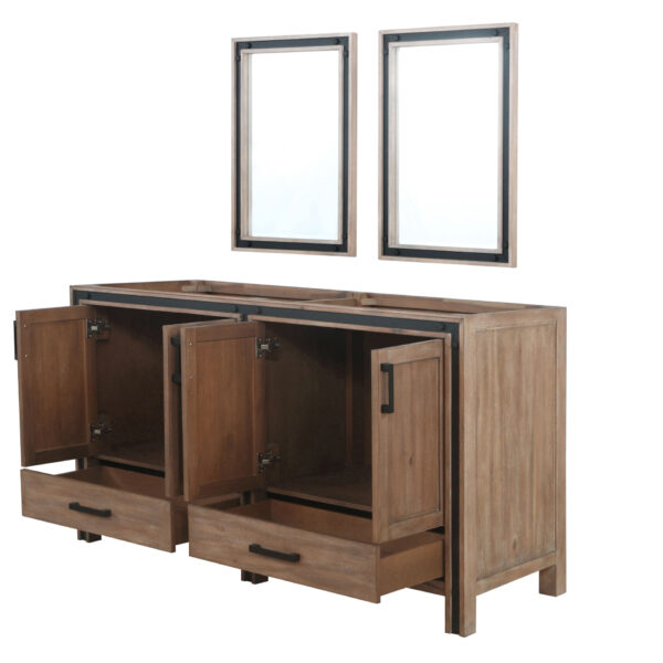 Ziva 60W x 22D Rustic Barnwood Double Bath Vanity, White Quartz Top, Faucet Set and 22Mirrors