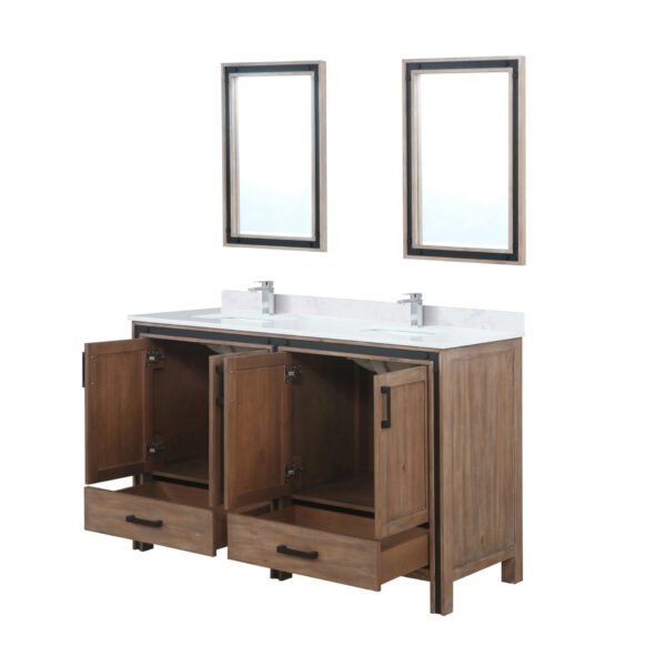 Ziva 60W x 22D Rustic Barnwood Double Bath Vanity and White Quartz Top