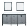 Ziva 72W x 22D Dark Grey Double Bath Vanity, Cultured Marble Top and 30Mirrors