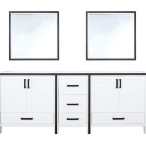 Ziva 80W x 22D White Double Bath Vanity and 30Mirrors