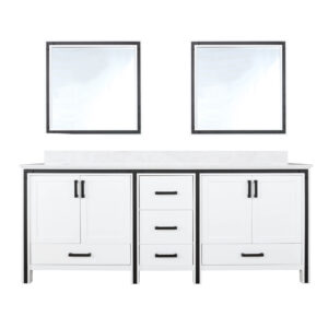 Ziva 80W x 22D White Double Bath Vanity, Cultured Marble Top and 30Mirrors