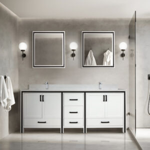 Ziva 80W x 22D White Double Bath Vanity and White Quartz Top