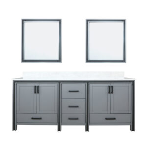 Ziva 80W x 22D Dark Grey Double Bath Vanity, Cultured Marble Top and 30Mirrors