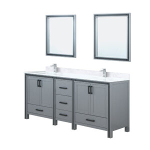 Ziva 80W x 22D Dark Grey Double Bath Vanity, White Quartz Top, Faucet Set and 30Mirrors