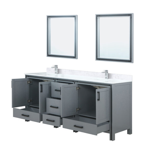 Ziva 80W x 22D Dark Grey Double Bath Vanity, White Quartz Top, Faucet Set and 30Mirrors