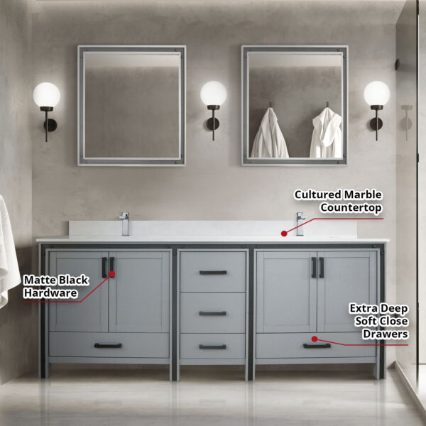 Ziva 80W x 22D Dark Grey Double Bath Vanity and 30Mirrors