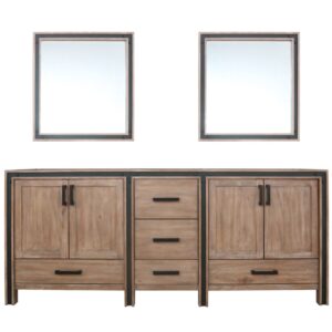 Ziva 80W x 22D Rustic Barnwood Double Bath Vanity and 30Mirrors