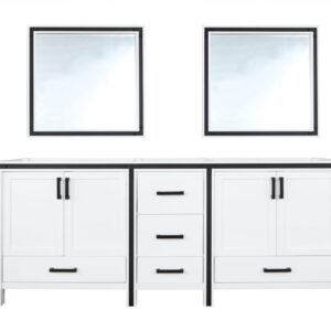 Ziva 84W x 22D White Double Bath Vanity and 34Mirrors