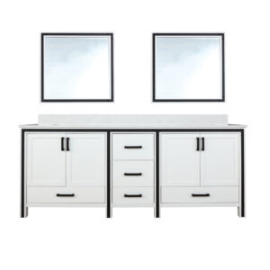 Ziva 84W x 22D White Double Bath Vanity, Cultured Marble Top and 34Mirrors