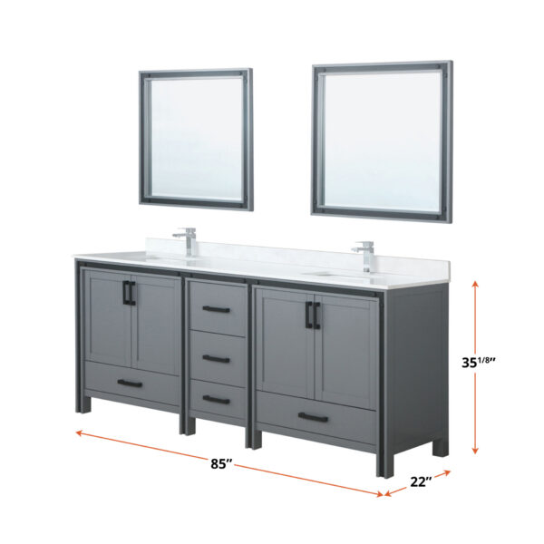 Ziva 84W x 22D Dark Grey Double Bath Vanity and 34Mirrors