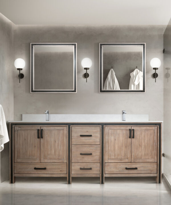 Ziva 84W x 22D Rustic Barnwood Double Bath Vanity and 34Mirrors