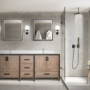 Ziva 84W x 22D Rustic Barnwood Double Bath Vanity and 34Mirrors