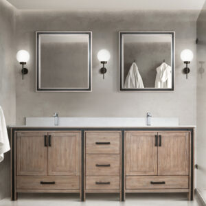 Ziva 84W x 22D Rustic Barnwood Double Bath Vanity, Cultured Marble Top, Faucet Set and 34Mirrors