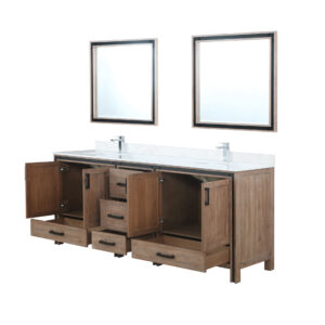 Ziva 84W x 22D Rustic Barnwood Double Bath Vanity, Cultured Marble Top, Faucet Set and 34Mirrors