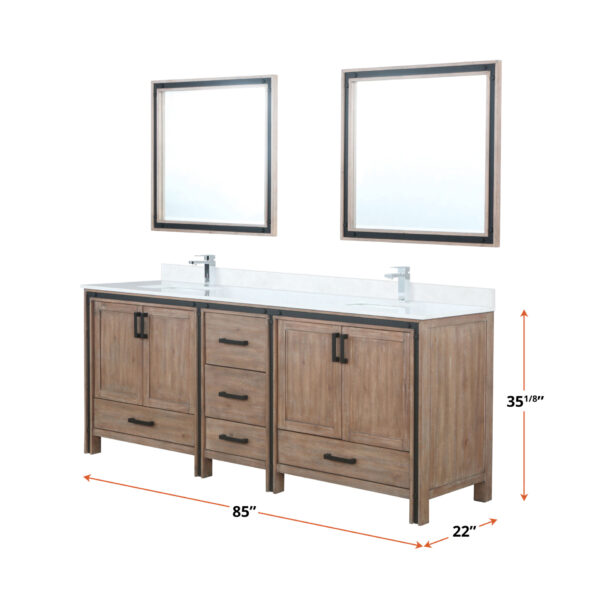 Ziva 84W x 22D Rustic Barnwood Double Bath Vanity and 34Mirrors