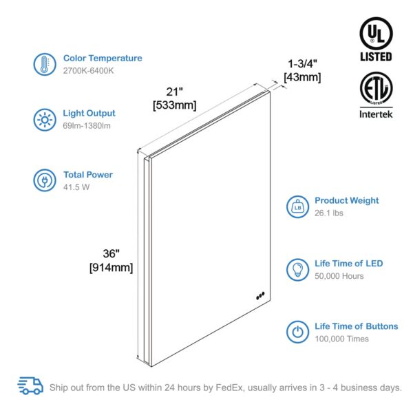 Blossom Beta - 21" LED Mirror Frosted Sides