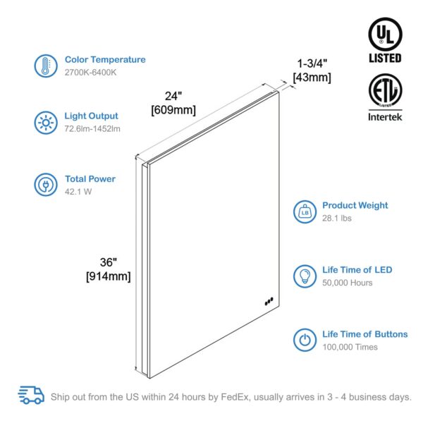 Blossom Beta - 24" LED Mirror Frosted Sides