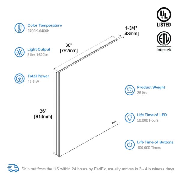 Blossom Beta - 30" LED Mirror Frosted Sides