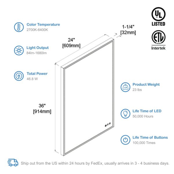 Blossom Stellar - 24" LED Mirror Matte Black Frame