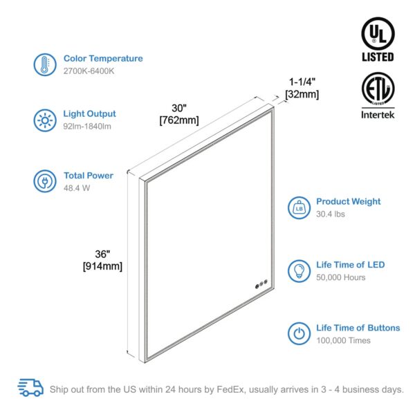 Blossom Stellar - 30" LED Mirror Brush Gold Frame