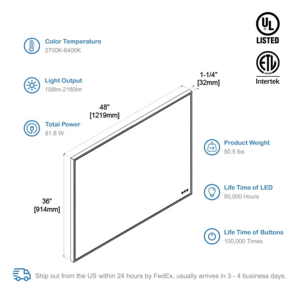 Blossom Stellar - 48" LED Mirror Matte Black Frame