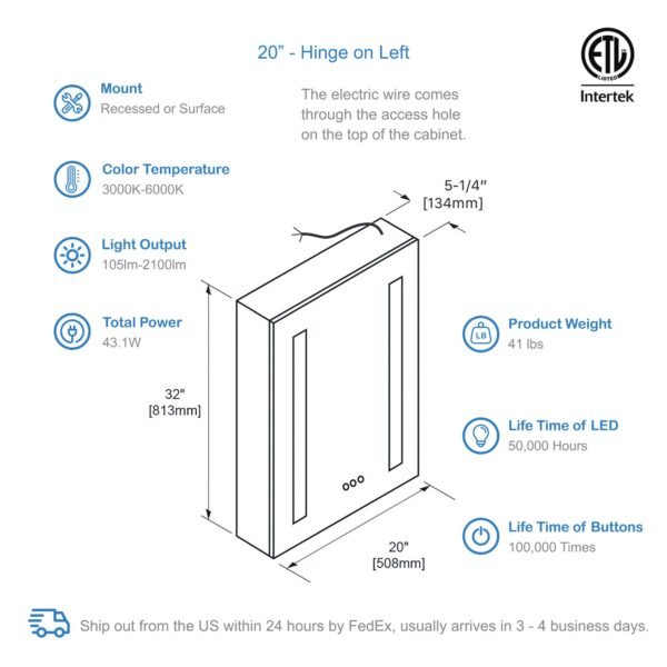 Blossom Pillar -20" LED Medicine Cabinet Right