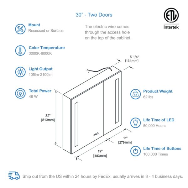 Blossom Pillar -30" LED Medicine Cabinet