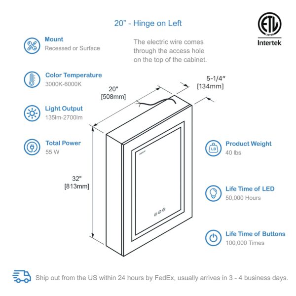 Blossom Asta - 20" LED Medicine Cabinet Left