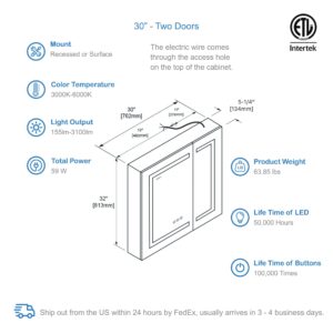 Blossom Asta - 30" LED Medicine Cabinet