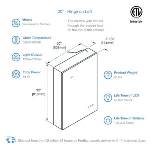 Blossom Sirius - 20" LED Medicine Cabinet Left