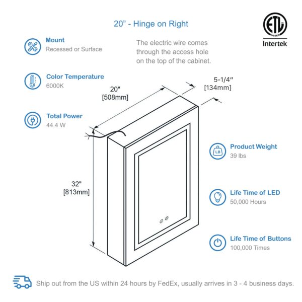 Blossom Vega - 20" LED Medicine Cabinet Right