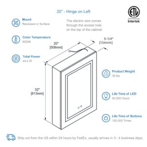 Blossom Vega - 20" LED Medicine Cabinet Left