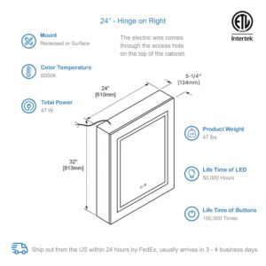 Blossom Vega - 24" LED Medicine Cabinet Right