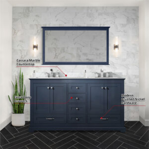 Dukes 60 in. W x 22 in. D Navy Blue Double Bath Vanity and 58 in. Mirror