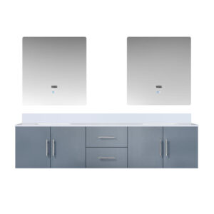 Geneva 80 in. W x 22 in. D Dark Grey Double Bath Vanity, Cultured Marble Top, and 30 in. LED Mirrors